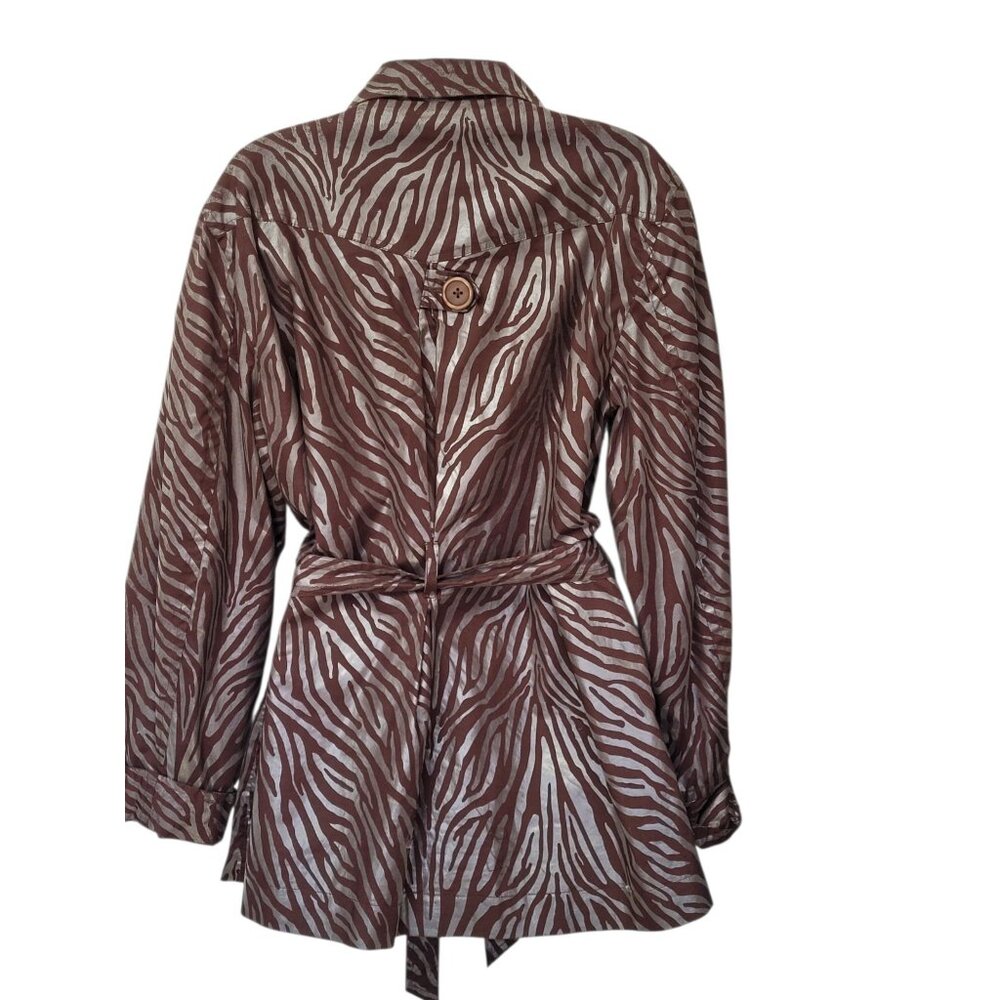 Zoe D Trench Coat Jacket Brown Long Sleeve Button Up Lined Outerwear Coat Zebra - Picture 12 of 12